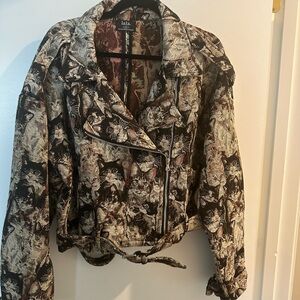 Black and Cream Leather Motorcycle Jacket